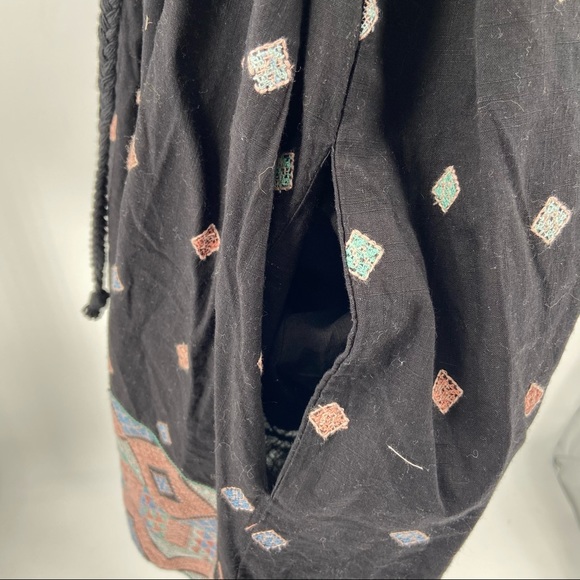 Free People Peasant Dress Embroidered Tie Waist Backless Off Shoulder Large - Picture 5 of 10